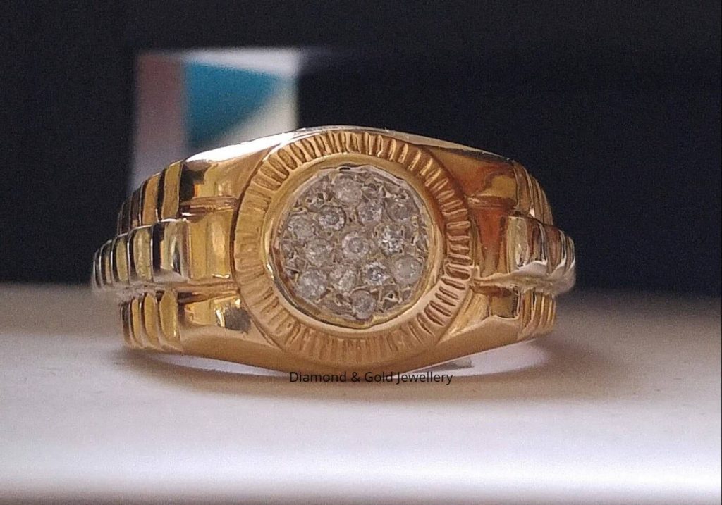 Rolex Styled 10k Men's Diamond Ring - Diamond & Gold